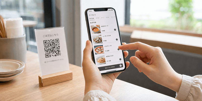 QRコードを読み取りスマートフォンから注文するお客様