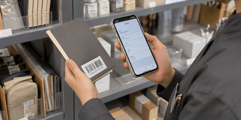 POS＋ stock managerで商品の在庫を確認するスタッフ