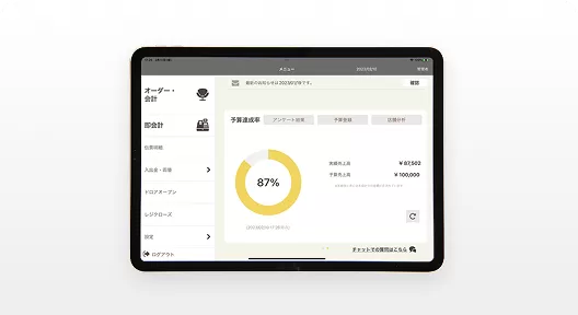 POS＋の売上管理画面を表示したタブレット型POSレジ