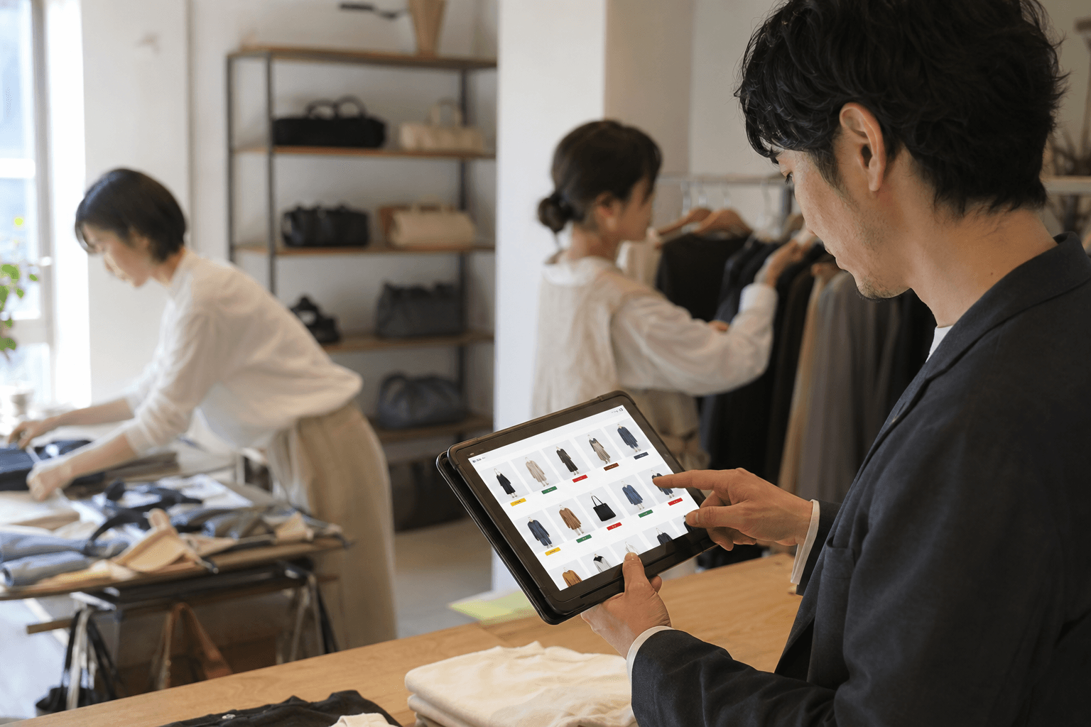 Square POSレジで売上と在庫を管理する小売店のイメージ
