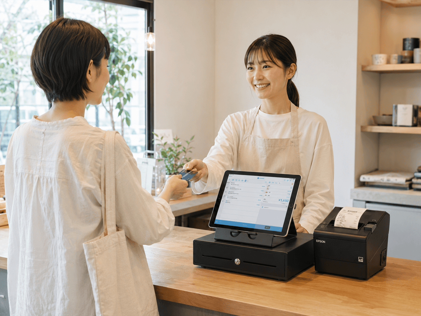スマレジで会計した売上を確認する店舗スタッフ